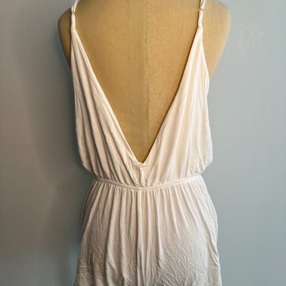 Women's white knit v-neck romper - Picture 3 of 3